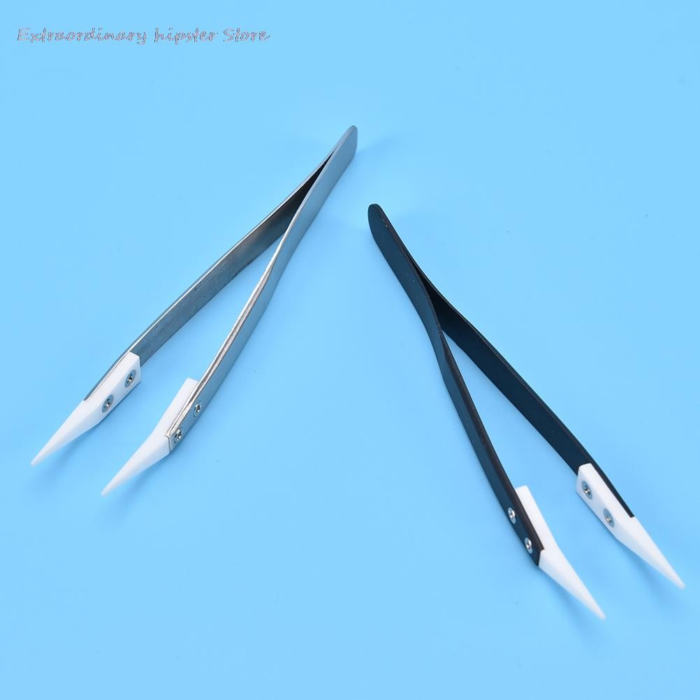 Great 1pc high quality ceramic tipped stainless steel tweezers fine pointed tip heat resistant