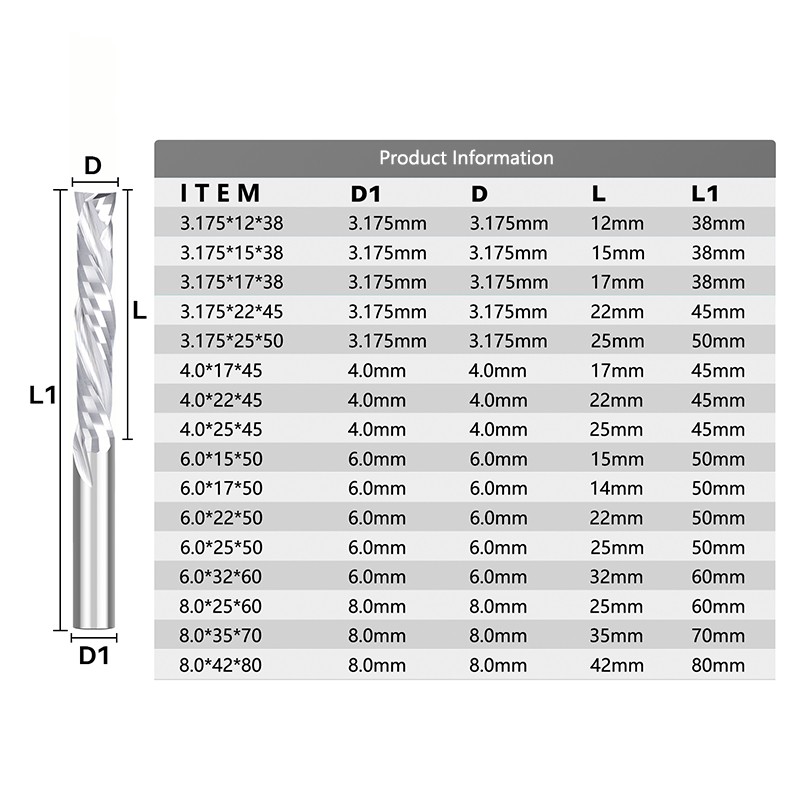 XCAN Pressure Milling Cutter 3.175/4/6/8mm Shank Wood Bottom Cutting Two Flutes Spiral Milling Tool CNC Router Wood For Removing Pieces End Mill