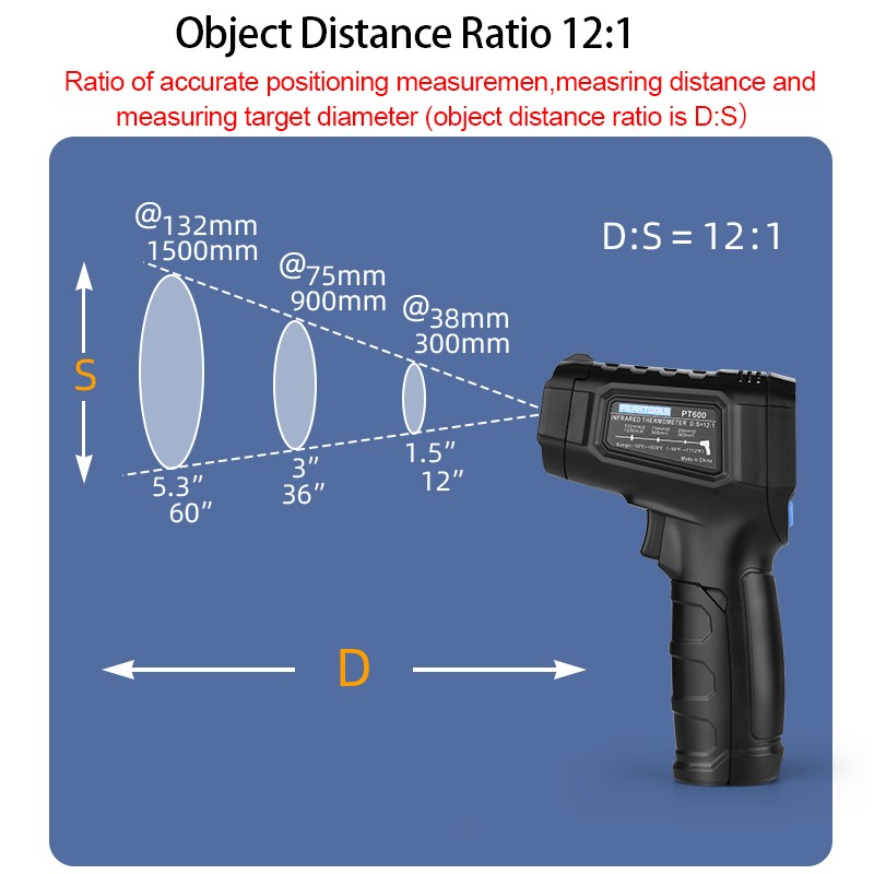 Non-contact laser thermometer infrared thermometer gun digital thermometer 600 ℃ LCD thermometer ℃/℉ light alarm