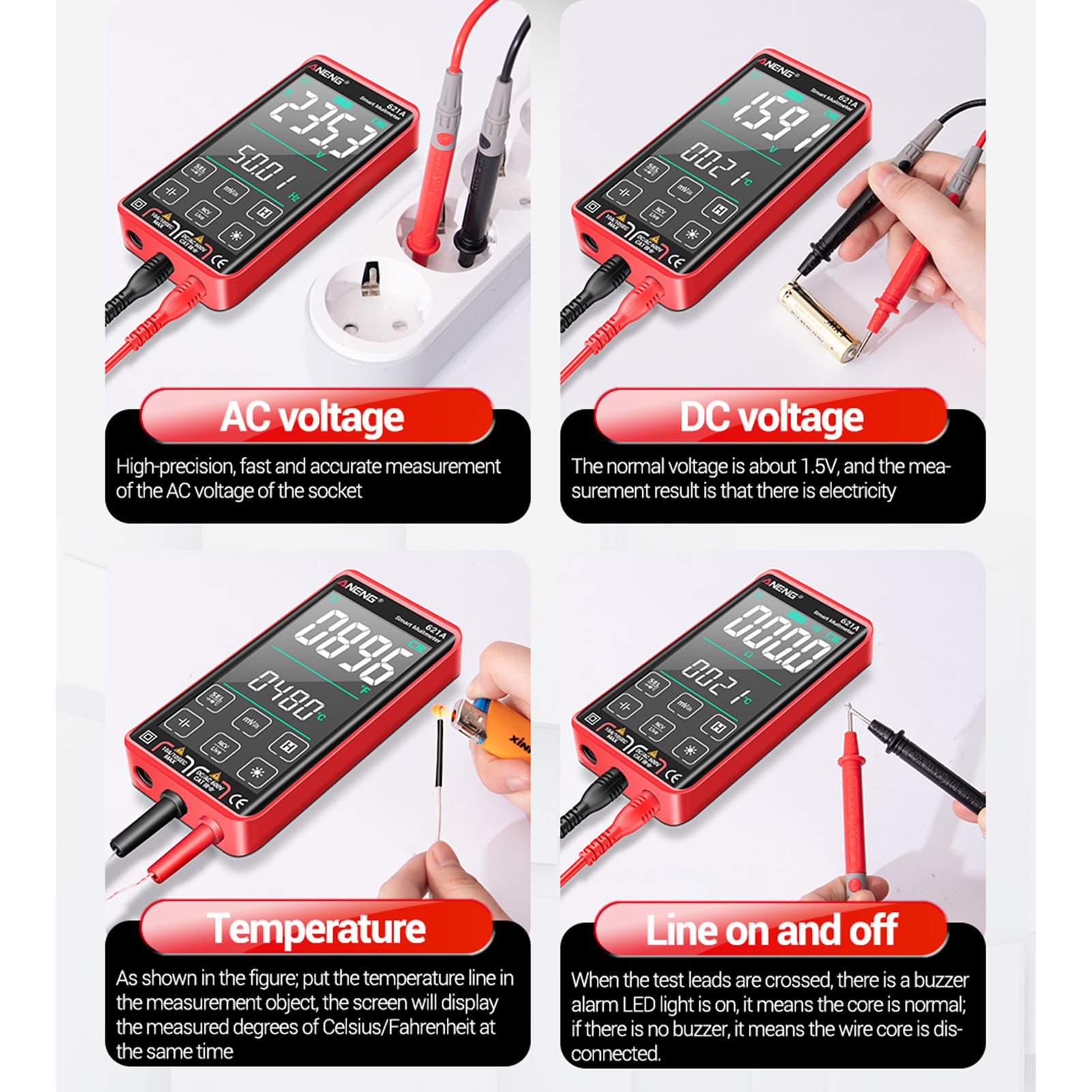 ANENG 621A شاشة تعمل باللمس ذكي رقمي متعدد 9999 التهم السيارات المدى قابلة للشحن NCV العالمي متر الفولتميتر مقياس التيار الكهربائي