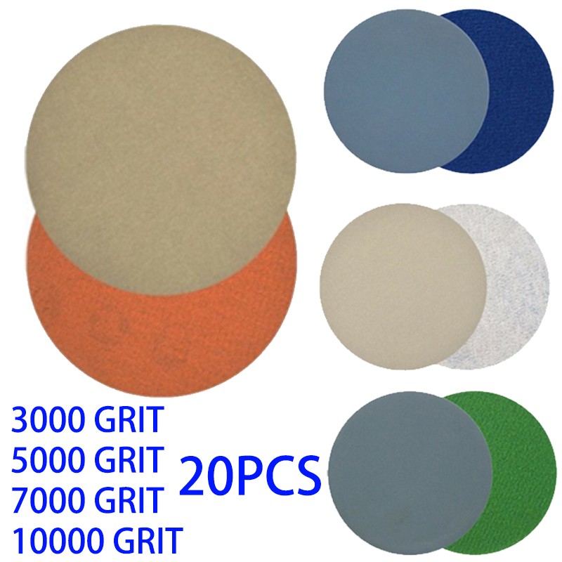 20pcs 3 inch sanding discs hook loop sanding discs grit 3000 /5000 /7000/ 10000 emery round disc sand paper and paper