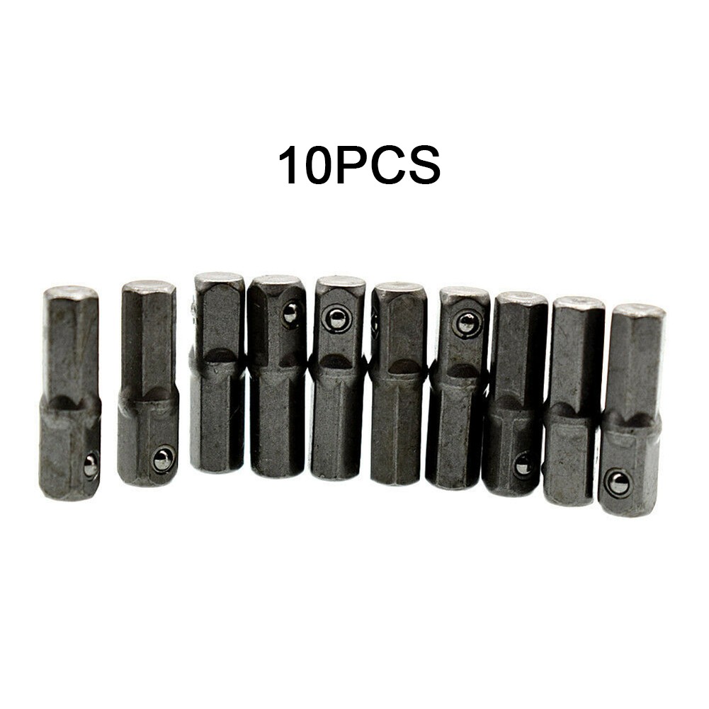 10pcs 1/4 Square Drive To 1/4 Hex Shank Impact Socket + 1/4 Drill Socket Adapter Power Tool Hexagon Handle Adapter Drill Adapter