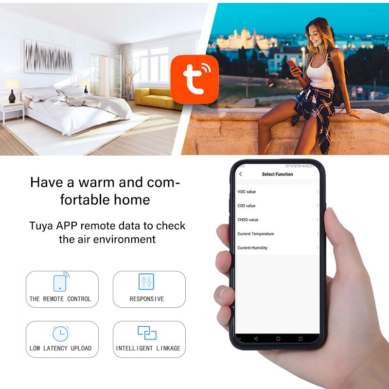 AUBESS Tuya Wifi صندوق الهواء الغاز متر VOC كاشف الغاز مراقبة نوعية الهواء الذكية أتمتة كشاف جهاز الإنذار كشاف جهاز الإنذار كاشف حساس