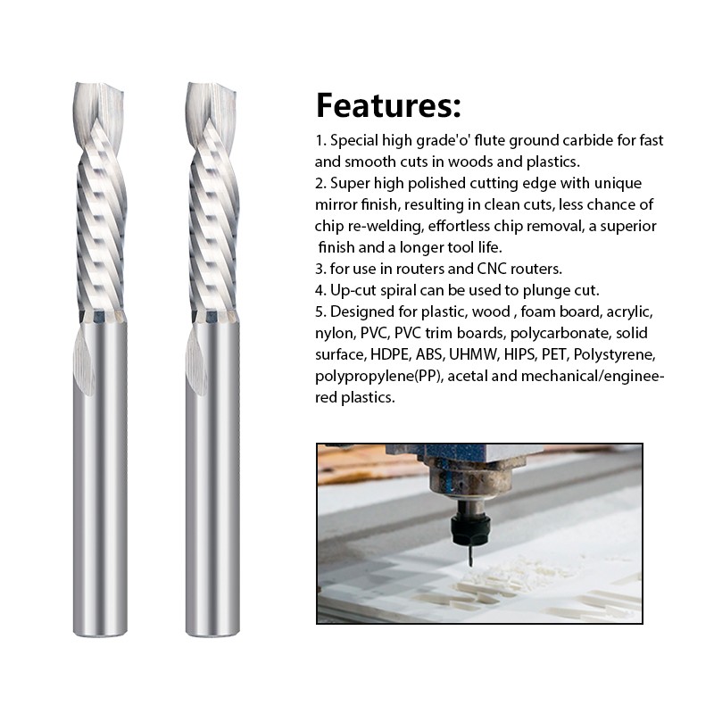 XCAN Up and Down Cutting Single Flutes Spiral Carbide Mill Tool Cutters for Pressing Wood End Mill Cutter Milling Cutter