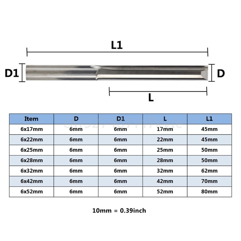 6mm Shank 2 Flute Straight End Carbide CNC Router Bit Drilling Straight Slot Milling Cutter Wood Tool