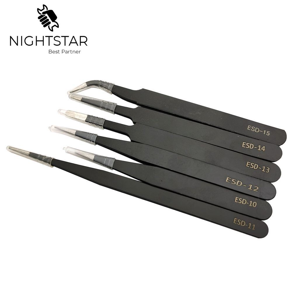 Anti-static Precision Tweezers Set Stainless Steel ESD Electronic Tweezers Repair Soldering Iron Tool for Eyelashes Beauty