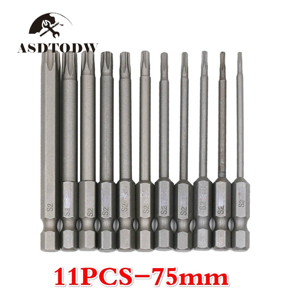 Torx Screwdriver Bits 11pcs Hakkin Steel 100mm T6-T40 Long Magnetic Star Torx Security Screwdriver Bit Set 1/4 Hex Shank