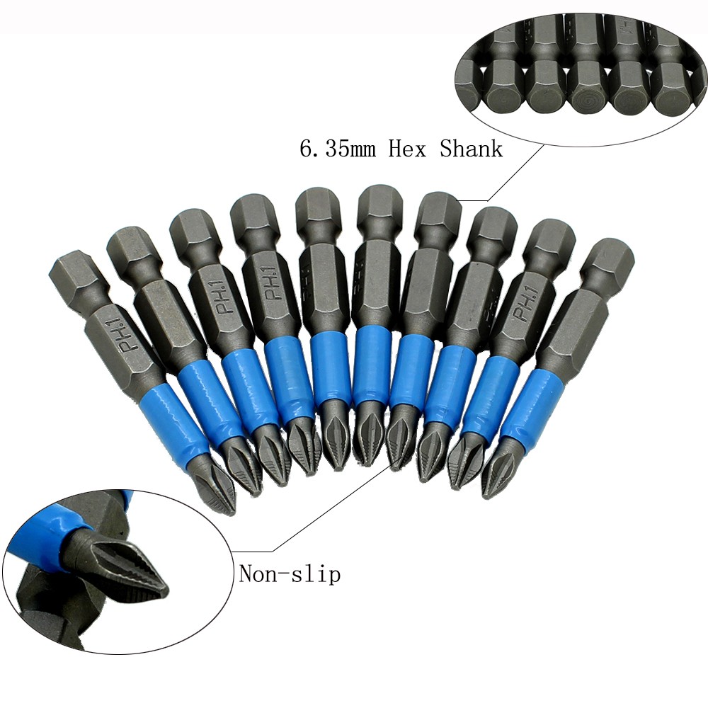 Magnetic Screwdriver Set 1/4" Hexagon Anti-Slip Leg Phillips Electric Power Tools Accessories 10pcs 50mm PH1 PH2 PH3 PZ1 PZ2 PZ3