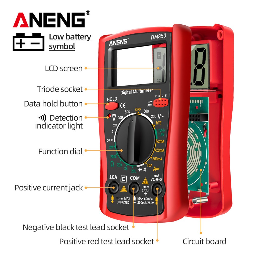 جهاز رقمي متعدد من ANENG DM850 متعدد 1999 مقياس كهربائي احترافي أوتوماتيكي للتيار المتردد/تيار مستمر جهاز قياس التيار الكهربائي أداة كاشف التيار الكهربائي