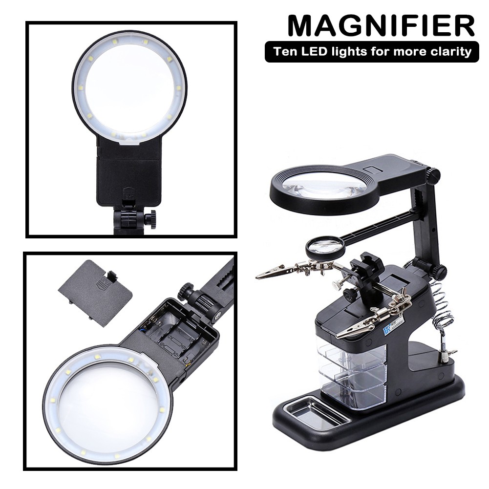3X 4.5X 25X Welding Magnifying Glass with LED Light Lens Magnifier Auxiliary Clip Loupe Desktop Magnifier Repair Tool for Welding