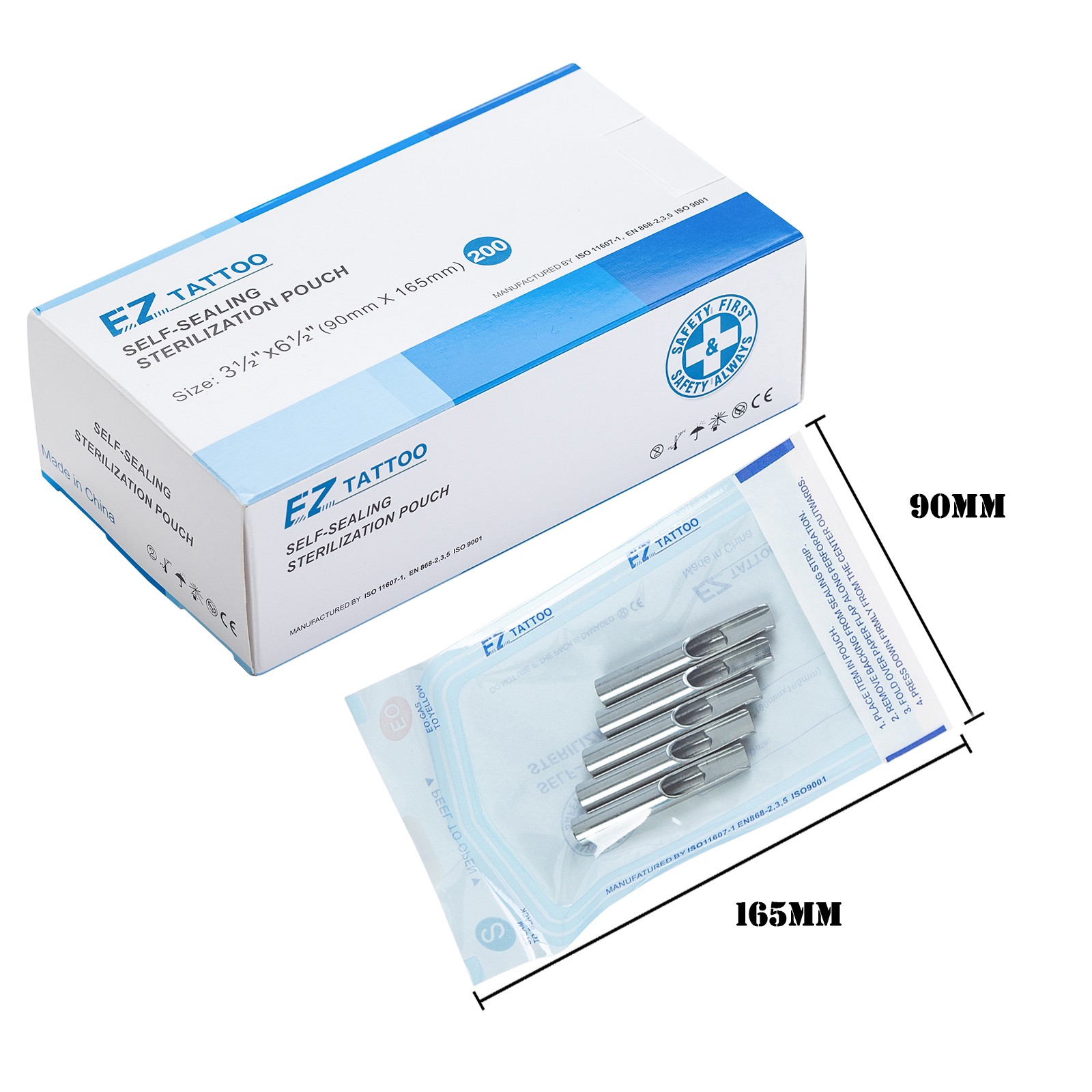 EZ Self-Sealing Pouches Sterilization Bags 5 Sizes Medical Grade Bag Disposable 200pcs/Box Tattoo Accessories Supplies