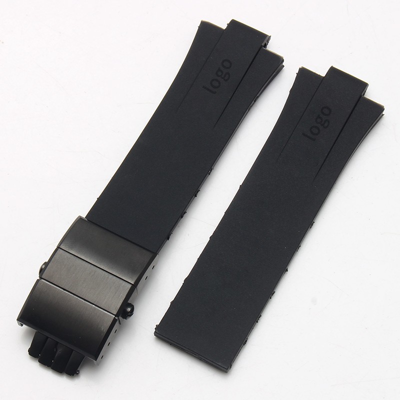 Silicone rubber watch strap, convex front 24 x 11, for ORIS AQUIS, diving watch, water resistant, folding buckle