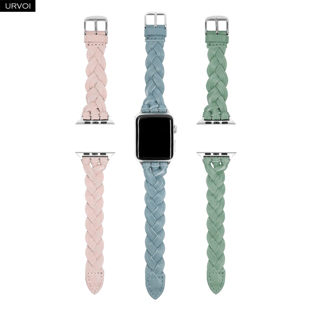 URVOI Braided Genuine Leather Strap for Apple Watch series es7 6 SE 5 4 3 2 1 Woven Strap for iWatch 41 45mm Classic Design Buckle