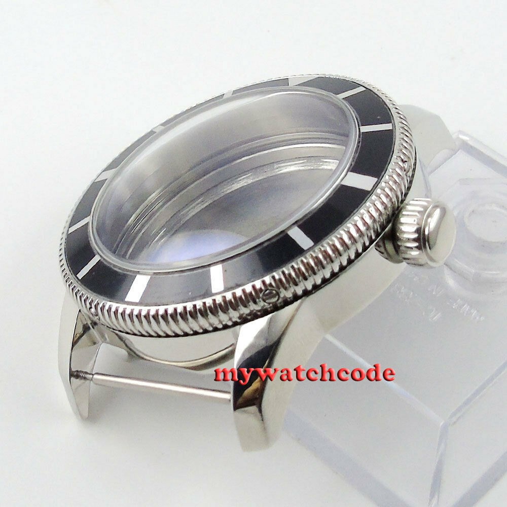 46mm 316L Steel Black Bezel Watch Fit ETA 2836 Miyota 8215 821A DG 2813 3804 movement