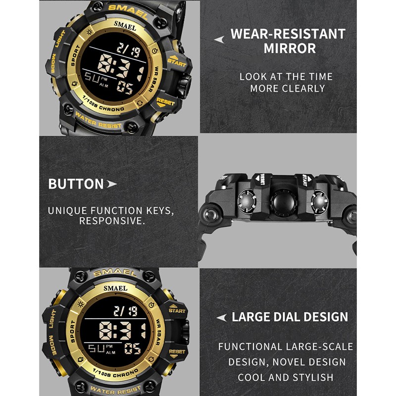 Sports Digital Watches 50M Waterproof Military SMAEL Watch Luminous Alarm Clock Led Big Dial Men's Watches 8046 Men's Wrist Watch