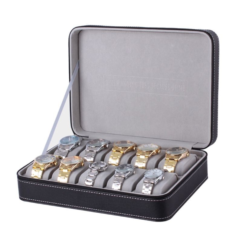 10 Slots Watch Zipper Box Travel Leather Display Storage Jewelry Organizer Box