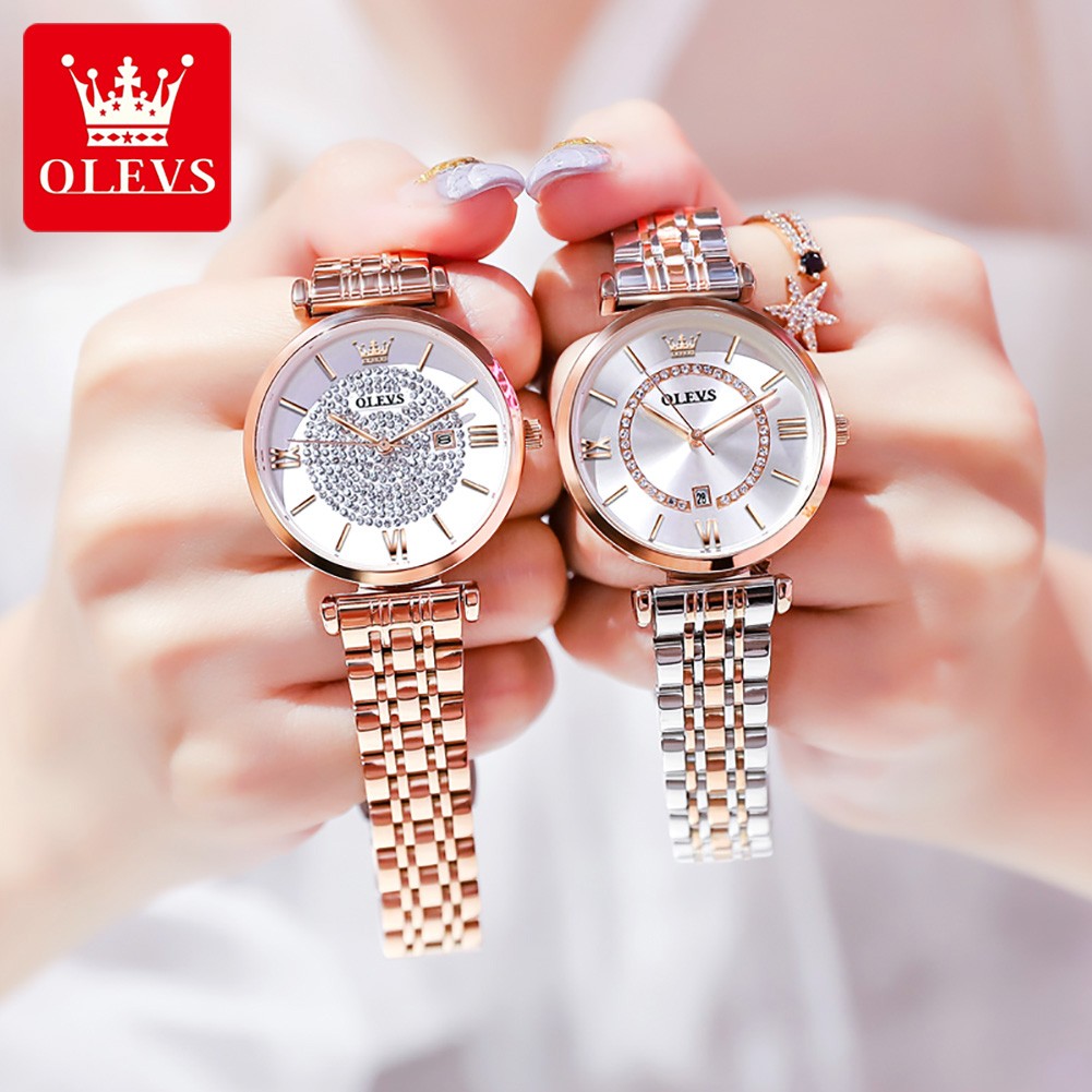 OLEVS Fashion Stainless Steel Solid Wristwatch For Women roma pon ila High Quality Waterproof Quartz Women Calendar Wristwatches