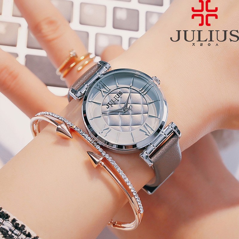 Julius Fashion Women's Japanese Quartz Watch With Check Board Leather Band Girls Birthday Gift Without Box