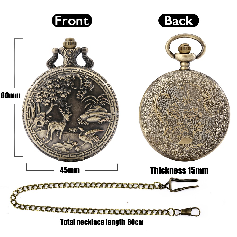 Souvenir Vintage Men's Quartz Pocket Watch Wild Animal Pattern Thick Chain Unique Personality Unisex Hollow out Watch