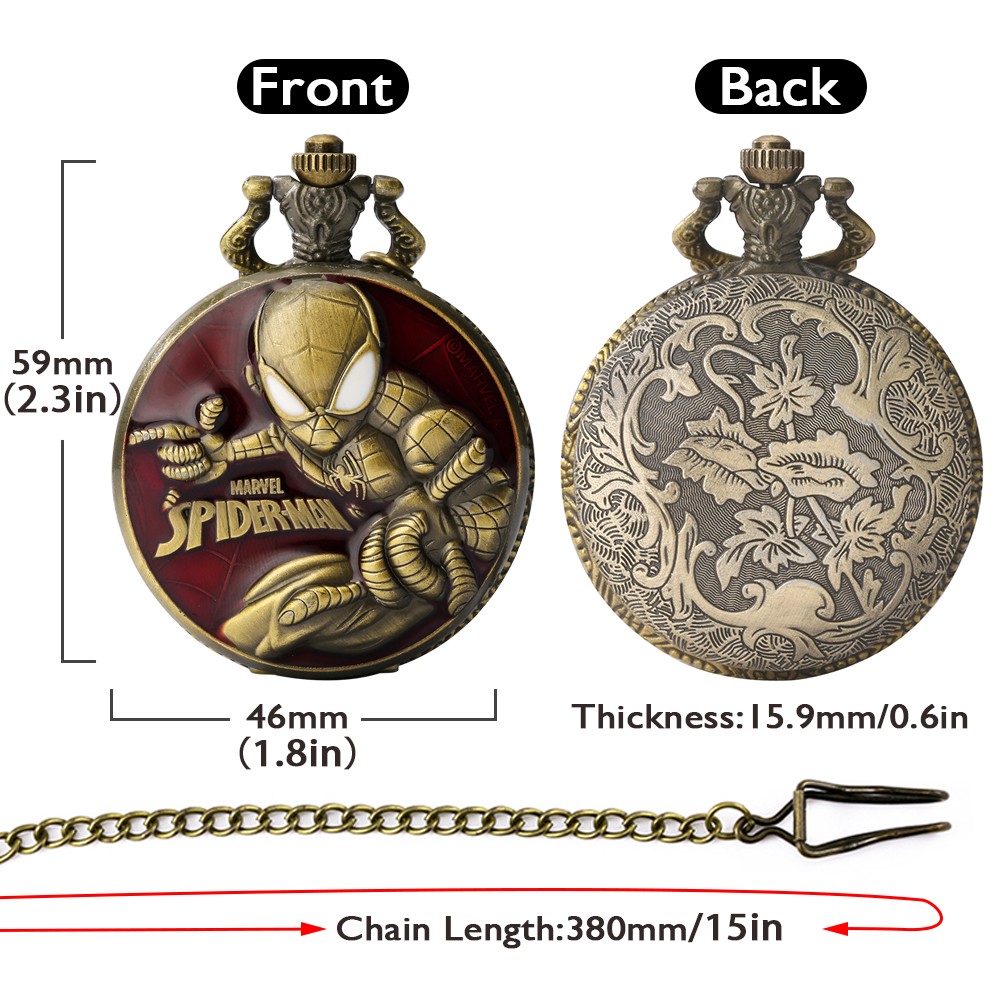 Retro Men's Quartz Pocket Watch Cartoon Character Pattern Glue Drop Thick Chain Personality Watches Souvenir for Boyfriend