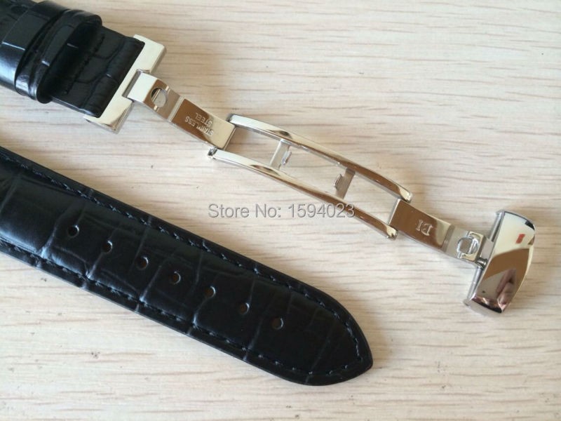 19mm (Buckle18mm) PRC200 T17 T41 T461 High Quality Silver Butterfly Buckle + Black Genuine Leather Watch Bands Strap