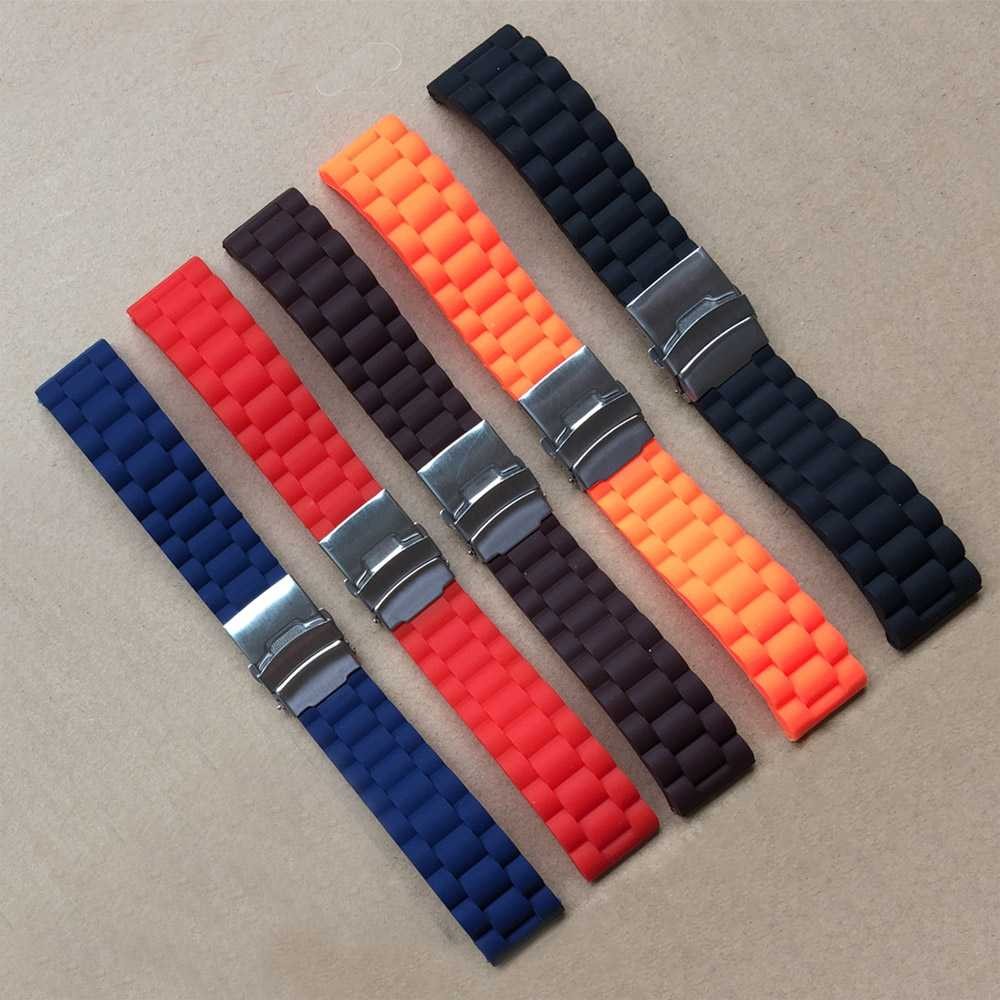 Basic 16mm, 18mm, 20mm, 22mm, 24mm 5 colors new silicone rubber watch strap band deployment buckle waterproof black watchband
