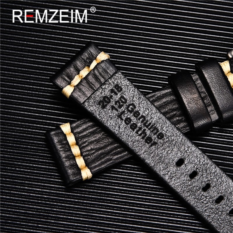 RIMSAM Quality Genuine Leather Watch Strap 18mm 20mm 22mm 24mm Fashion Green Watch Accessories Watchband With Solid Button