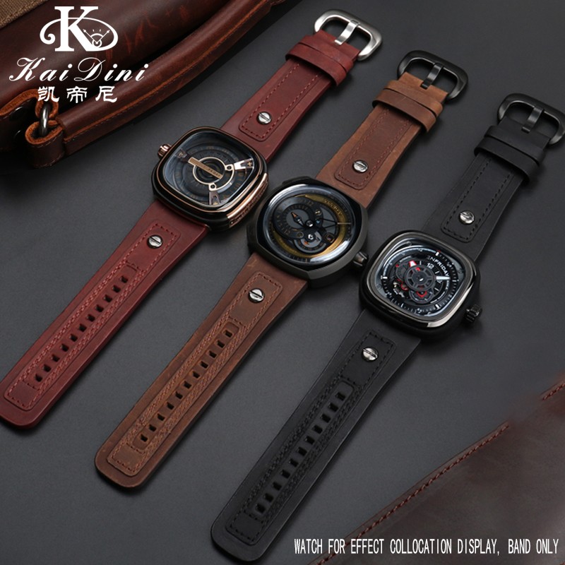 جلد طبيعي حزام (استيك) ساعة ل Sevenfriday ساعة رجالي حزام P1 P2 S2 M2 Q2 03 01 02 البني جلد البقر الاكسسوارات 28 مللي متر مربط الساعة