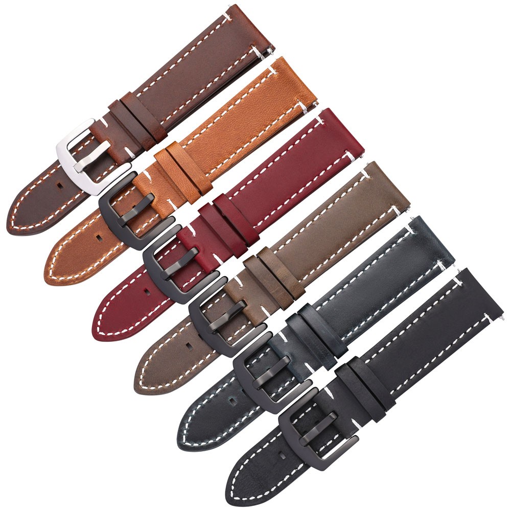 Oil Wax Leather Watch Band Bracelet 20mm 22mm For Samsung Galaxy Watch 42 46mm High-end Cowhide Watch Straps For Huawei GT2