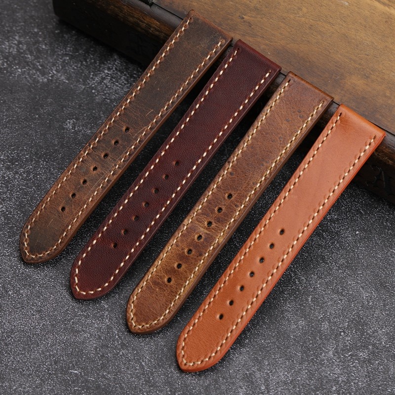 Handmade brown leather watch strap for men and women, 20 22 18mm, soft antique style, first layer