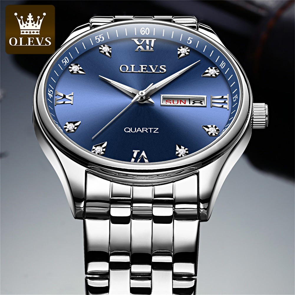 OLEVS Stainless Steel Strap Great Quality Watches for Men Waterproof Quartz Fashion Men Wristwatches Calendar Week Display