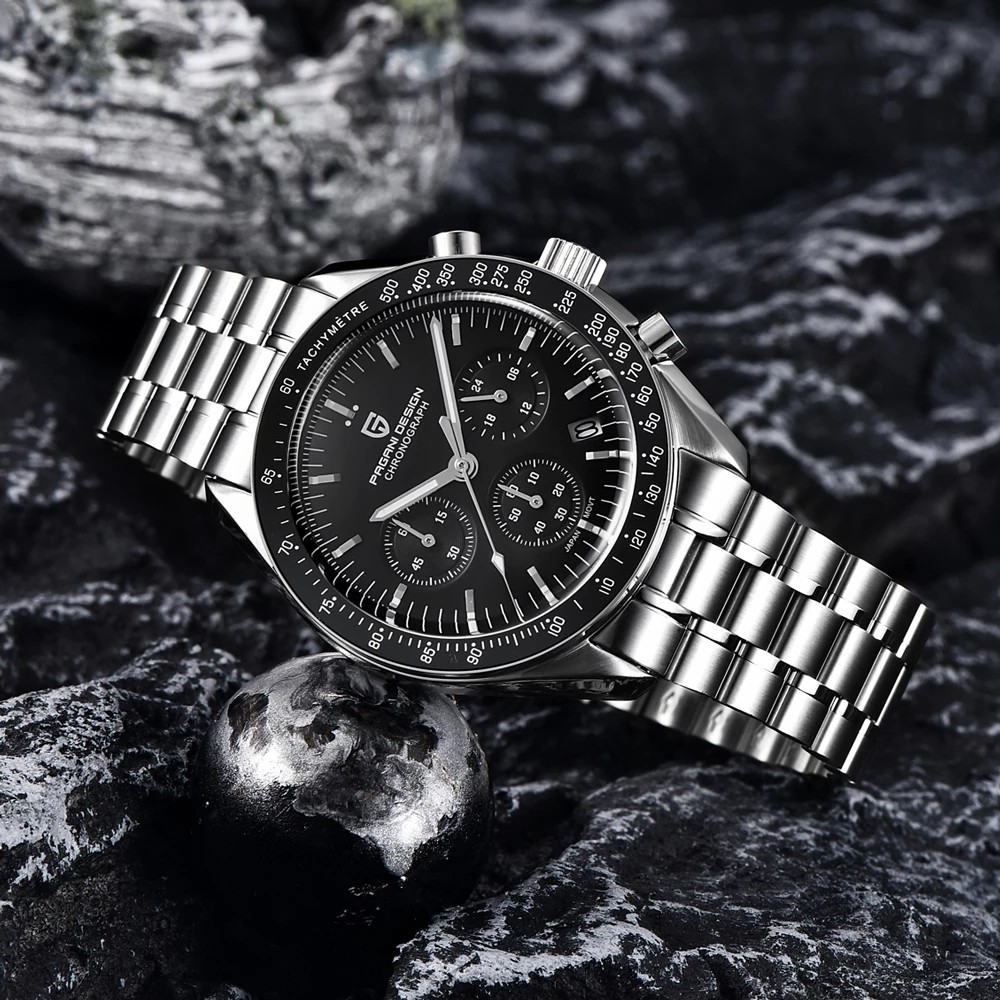 PAGANI تصميم Speedmaster Seiko VK63 الرجال كوارتز ساعة اليد الفاخرة 100 متر مقاوم للماء ساعات الفولاذ الياقوت كرونوغراف