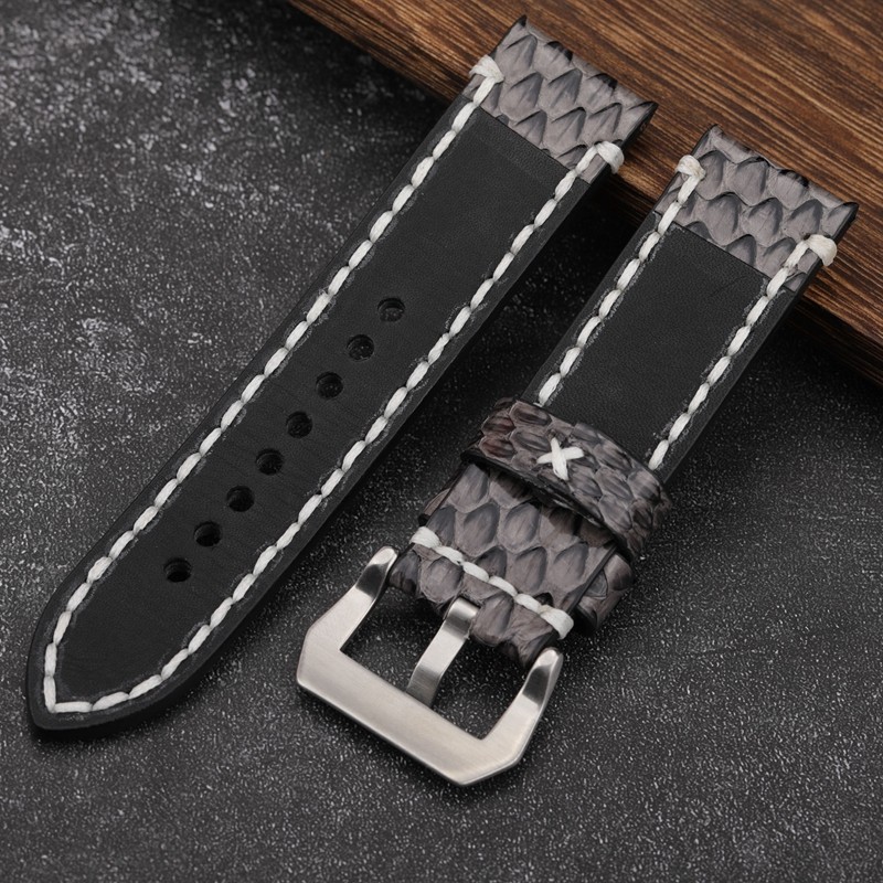 Handmade Gray Python Leather Bracelet, 20 22 24 26mm, Compatible with PAM111 441, Leather Strap, Men's Bracelet