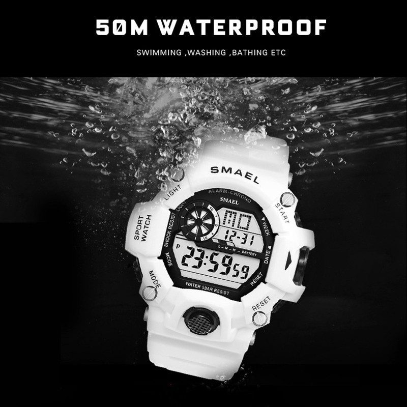 Men's Watches White Digital Watch SMAEL Sport Watch 50M Waterproof Auto Date relogio masculino Digital Military Watches Men Sport