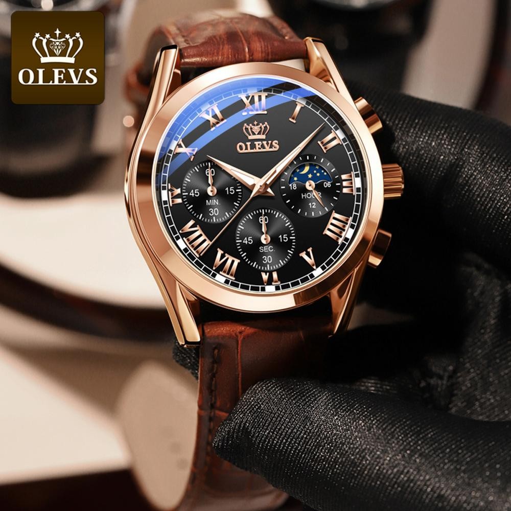 OLEVS 2020 New Fashion Men's Watches With Brown Leather Jacket Luxury Brand Sport Chronograph Quartz Watch Men Relogio Masculino