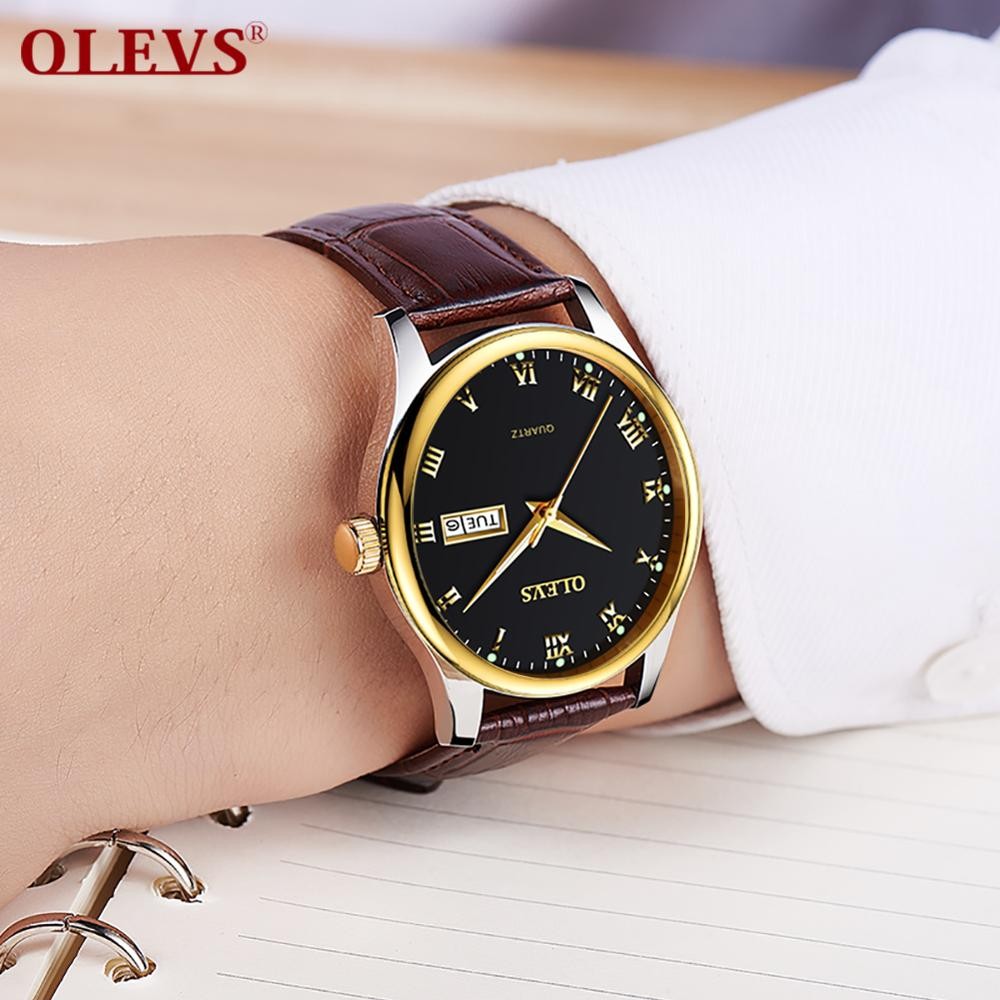 OLEVS Top Brand Classic Men's Quartz Watch Water Resistant Leather Strap Business Popular Casual Men's Watch Date Clock