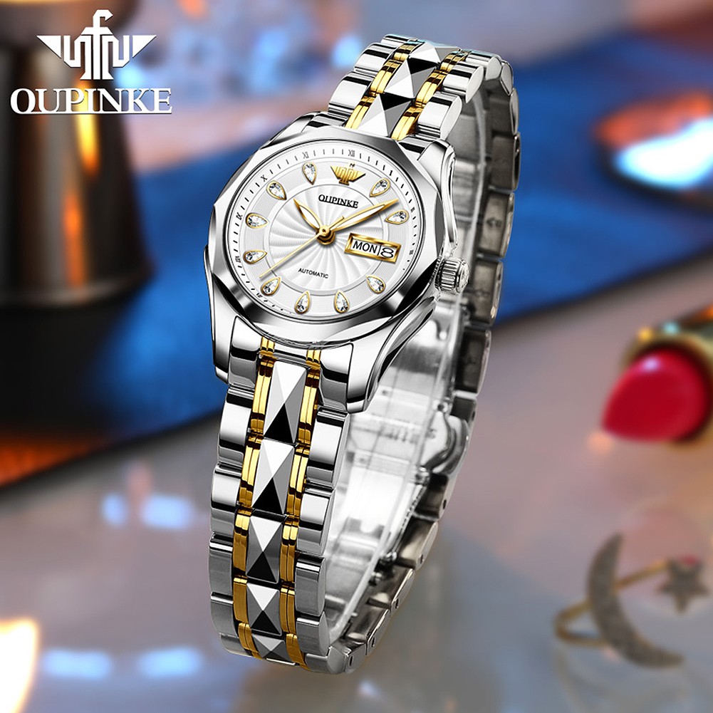 Original Brand OUPINKE Wristwatches Women Automatic Self-Wind Mechanical Watch Tungsten Steel Business Waterproof Montre Femme