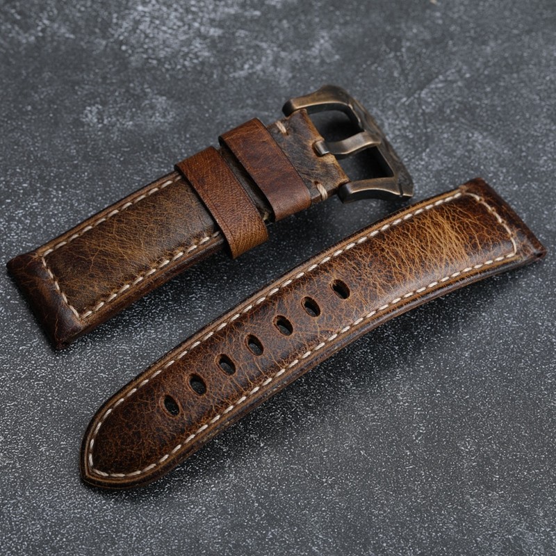 Handmade Leather Watch Strap Suitable for PAM111 441 Italian Top Layer Leather Strap, Oil Wax Leather 20 22 24 26mm Male Strap