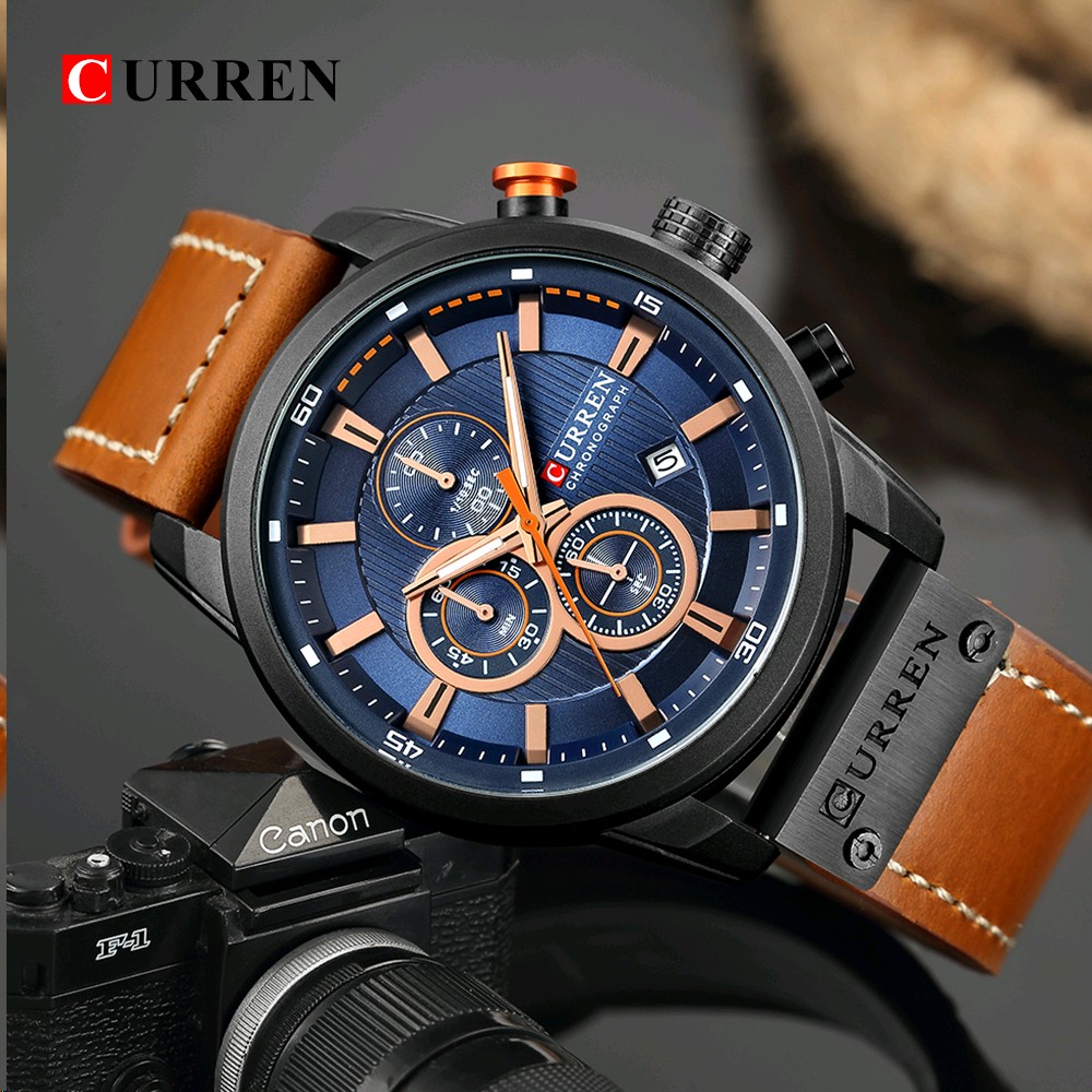 Luxury Brand CURREN Fashion Analog Digital Chronograph Men's Quartz Watch Business Sport Waterproof Leather Watch for Men Relogio