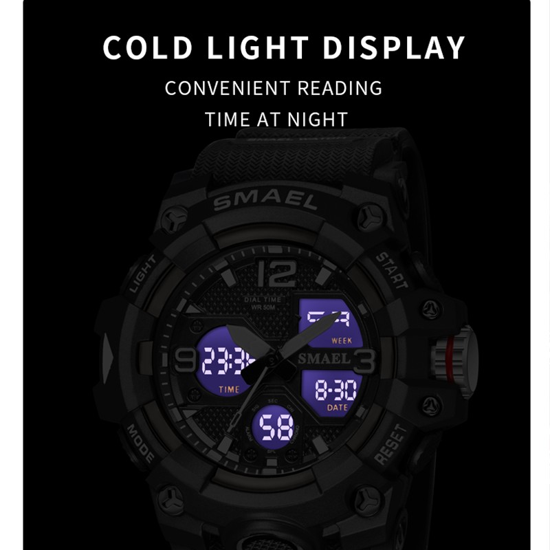 Sports Watch Military Watch Men Alarm Watch Stopwatch LED Backlight Digital Dual Time Display 8008 Men's Watches Waterproof