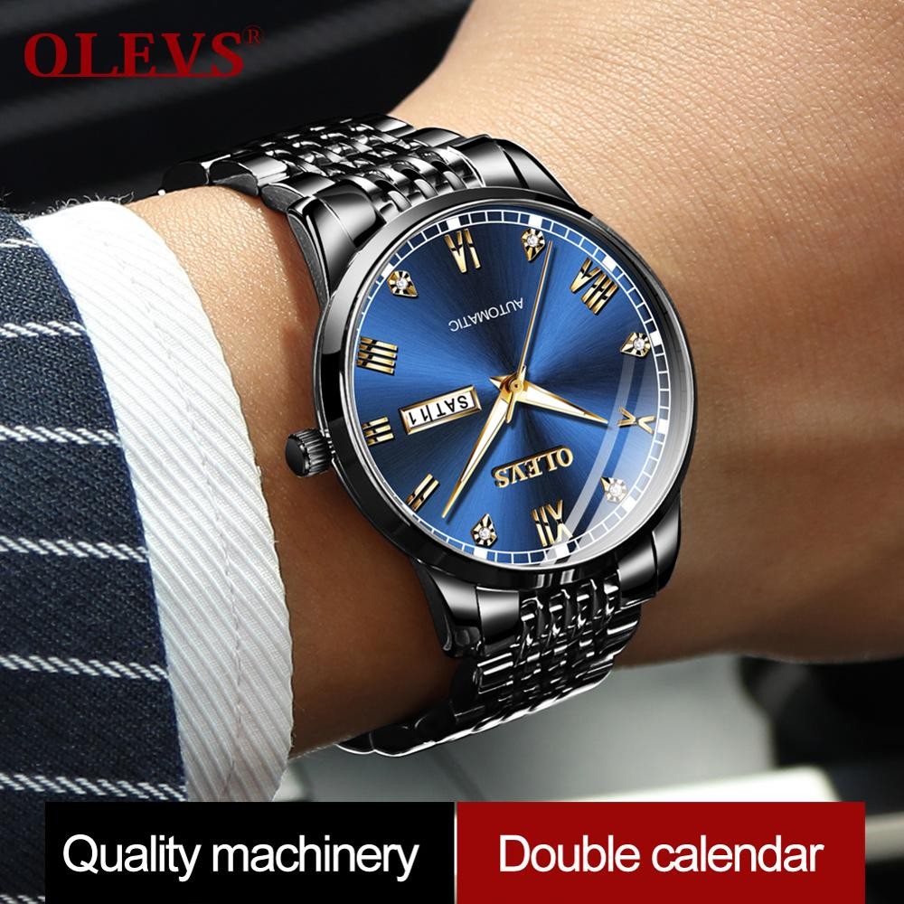 New OLEVS Men's Mechanical Watch Switzerland Wristwatch Business Men Waterproof Steel Strap Automatic Mechanical Watches Gift