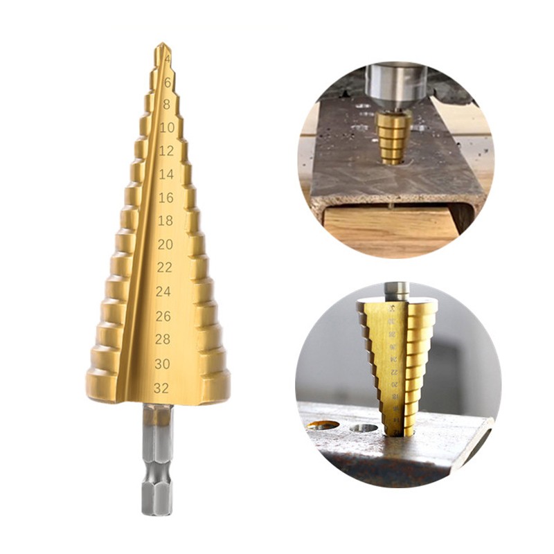 Big Size 4-32mm High Speed ​​Steel Titanium Coated Step Drill Bit For Metal Wood Expanding Hole Cutter Woodworking Power Tools