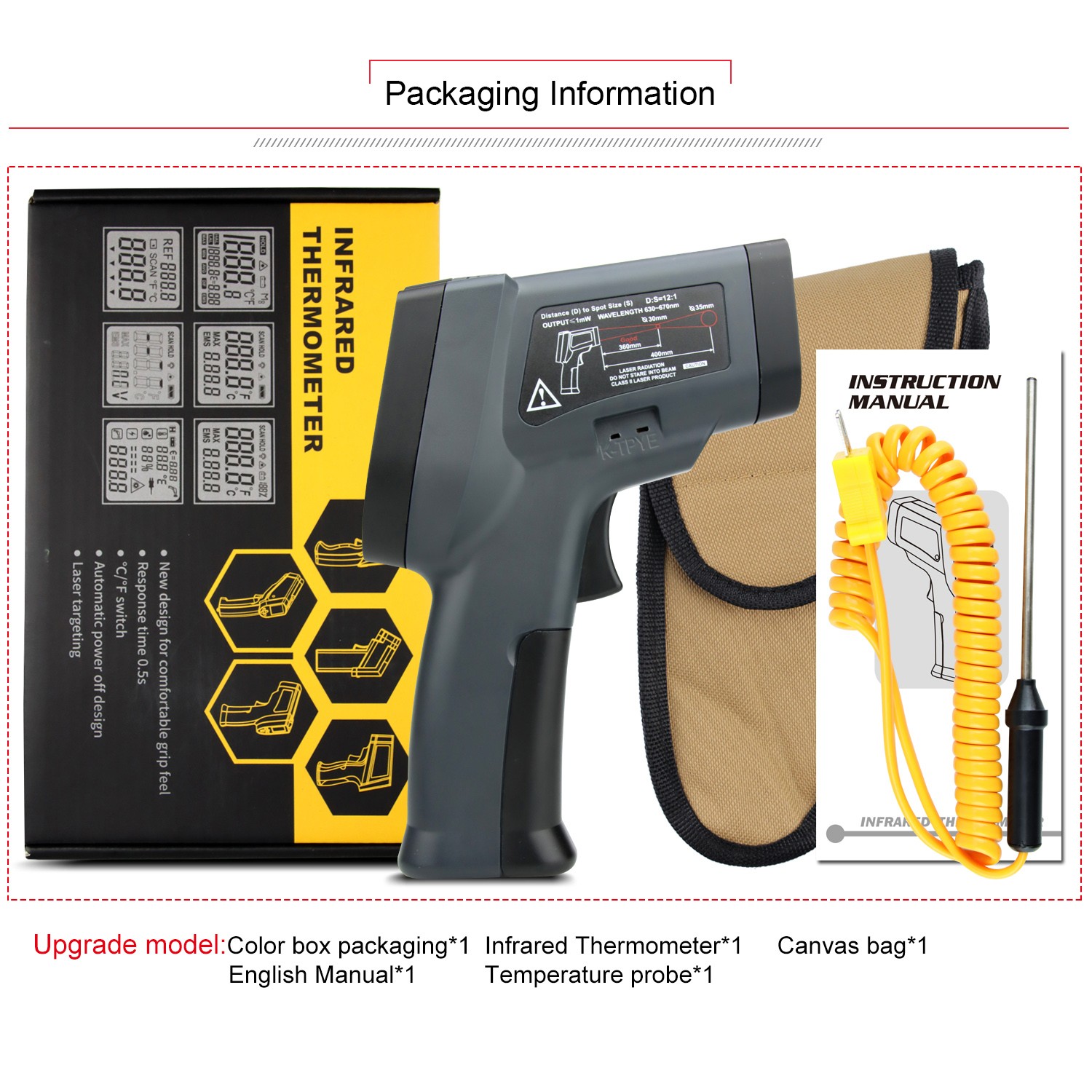 Double laser non-contact thermometer gun industrial high thermometer termometro digital infrared thermometer