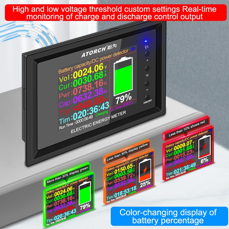 DC 8-240V 100A 200A 300A 400A 500A 600A 1000A Battery Tester Voltage Current RVS Meter Battery Coulomb Capacity Indicator