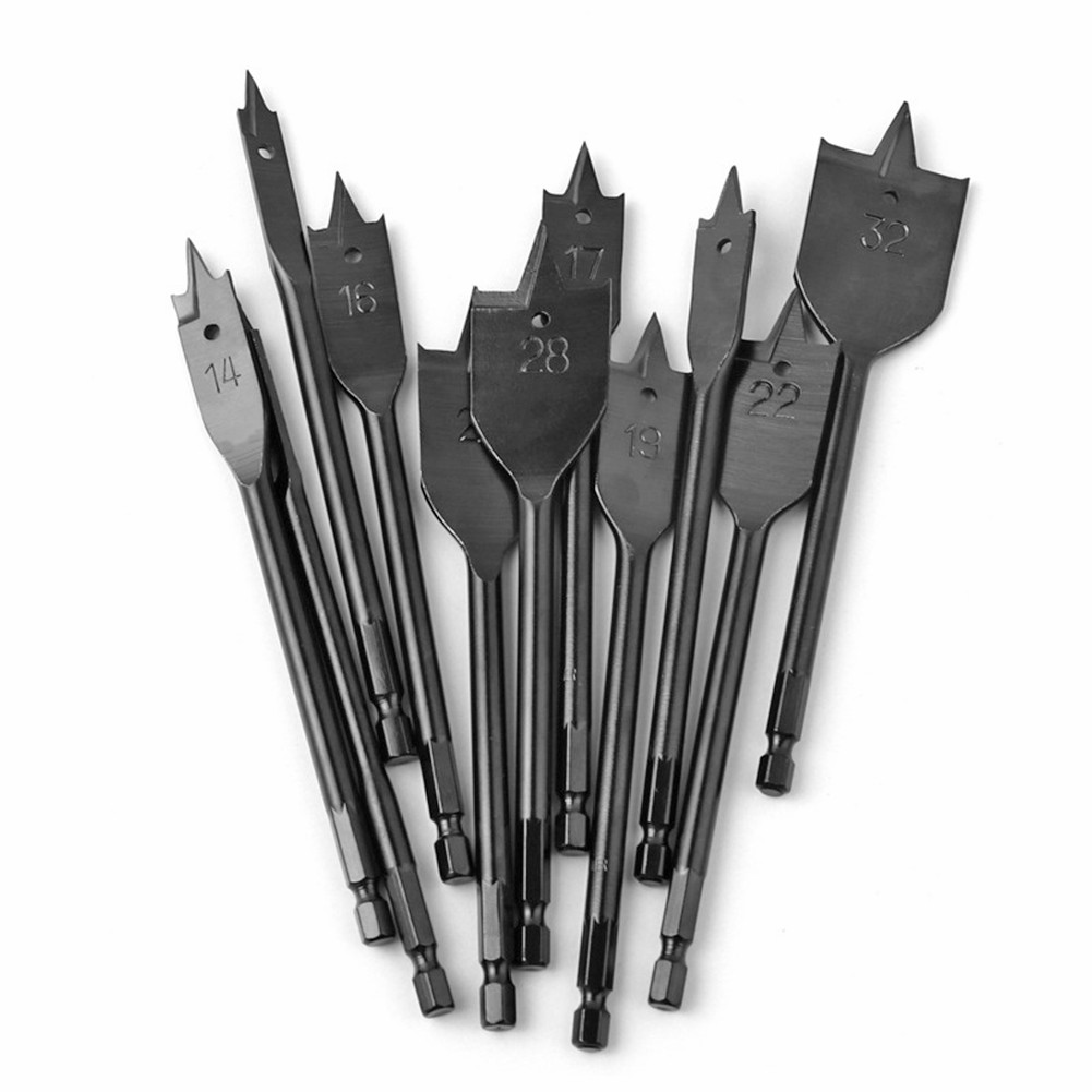 11pcs Titanium Coating High Carbon Steel Hex Shank Spade Drill Bits Sets 6-32mm Flat Wood Boring Bits Woodworking Tools Hole Saws