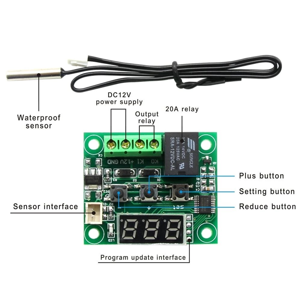 LED Digital Module Thermostat Temperature Control Switch, DIY DC 12V Temperature Control Thermometer with Led Display W1209