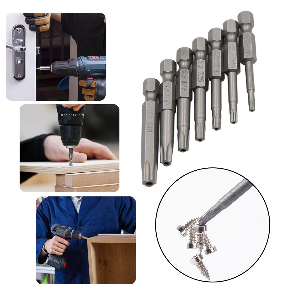 7pcs 50mm Cross Drill Bit Head Screwdriver Bits Hand Tools Anti-Slip Electric Hex Shank Magnetic Screwdriver Drill Bit