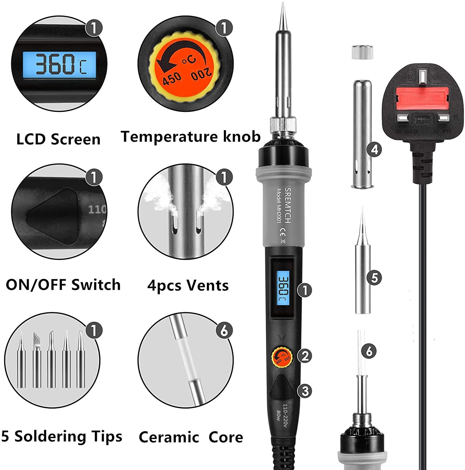 Soldering Iron Kit 80W LCD Digital Welding Gun With ON/OFF Switch LCD Digital Welding Soldering Electronics Pump Set Soldering Tool