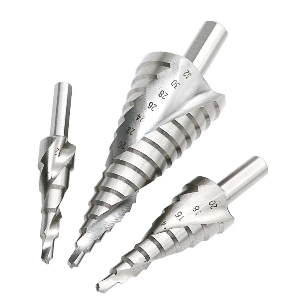 3pcs HSS Step Drill Bit 4-12/4-20/4-32mm Spiral Groove Wood Metal Hole Cutter Triangle Handle Step Drill Bit Tool High Quality