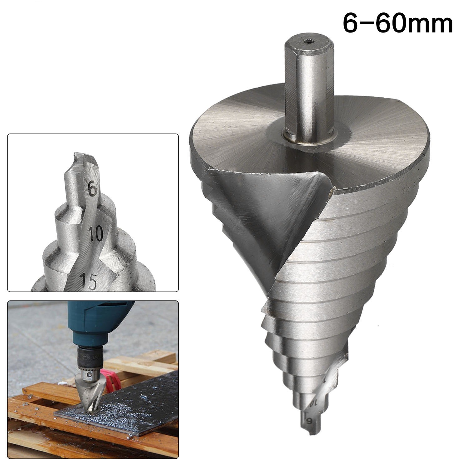 6-60mm Step Drill Pagoda Drill Spiral Multifunction Twist Drill Power Tool Spiral Groove Metal Steel Lathe Power Tool